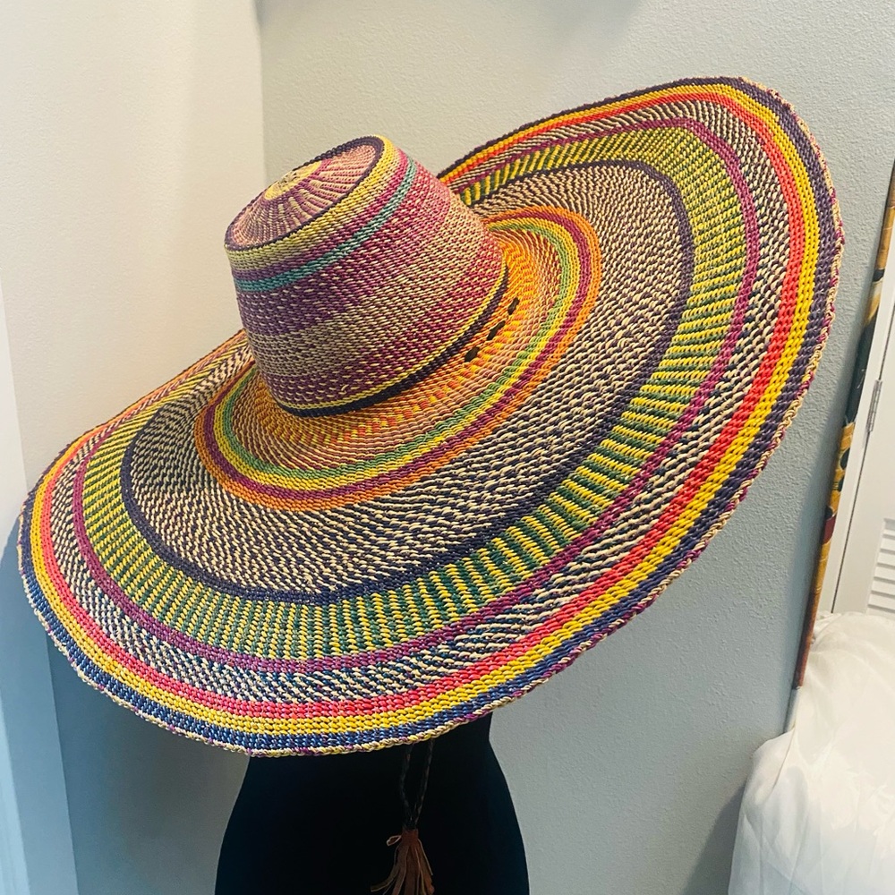 African Beach Ex large multi color beautiful hat. One of kind design.